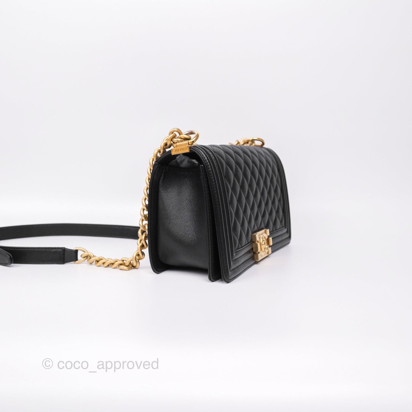 Chanel Medium Boy Quilted Black Caviar Aged Gold Hardware