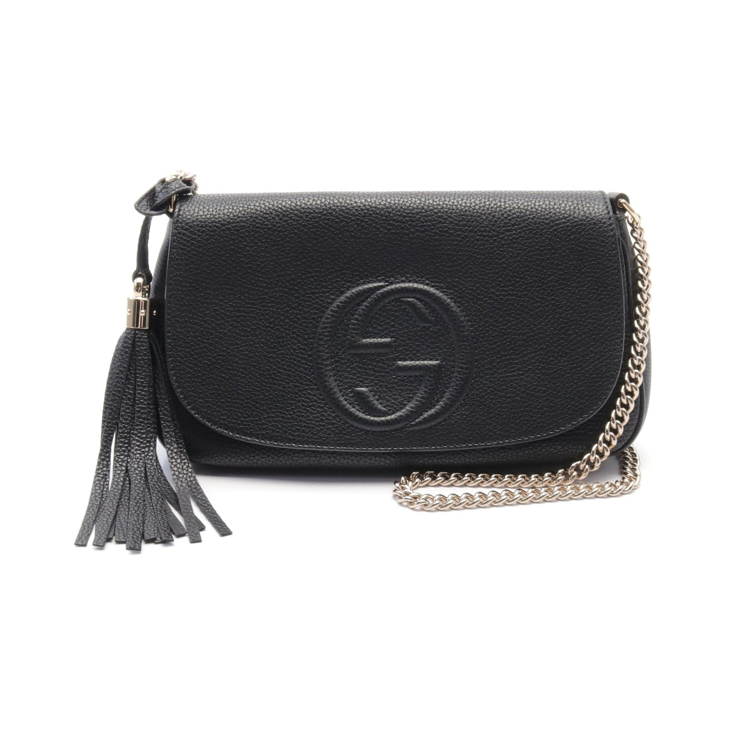 Luxury Gucci Trending 2025 Soho Interlocking G Chain shoulder bag Leather Black