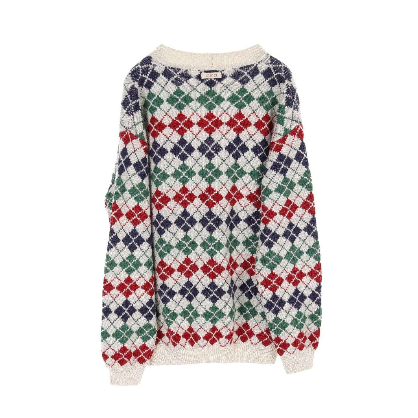 Luxury Gucci Trending 2025 Cardigan V-neck Argyle Alpaca Wool Ivory Multicolor