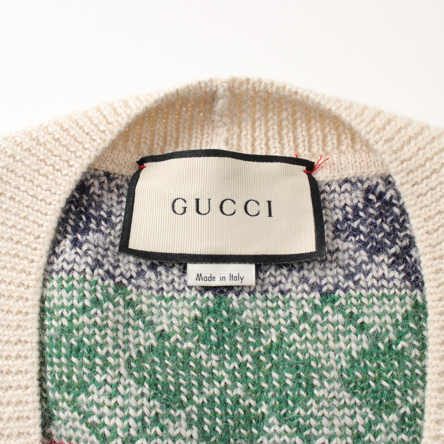 Luxury Gucci Trending 2025 Cardigan V-neck Argyle Alpaca Wool Ivory Multicolor