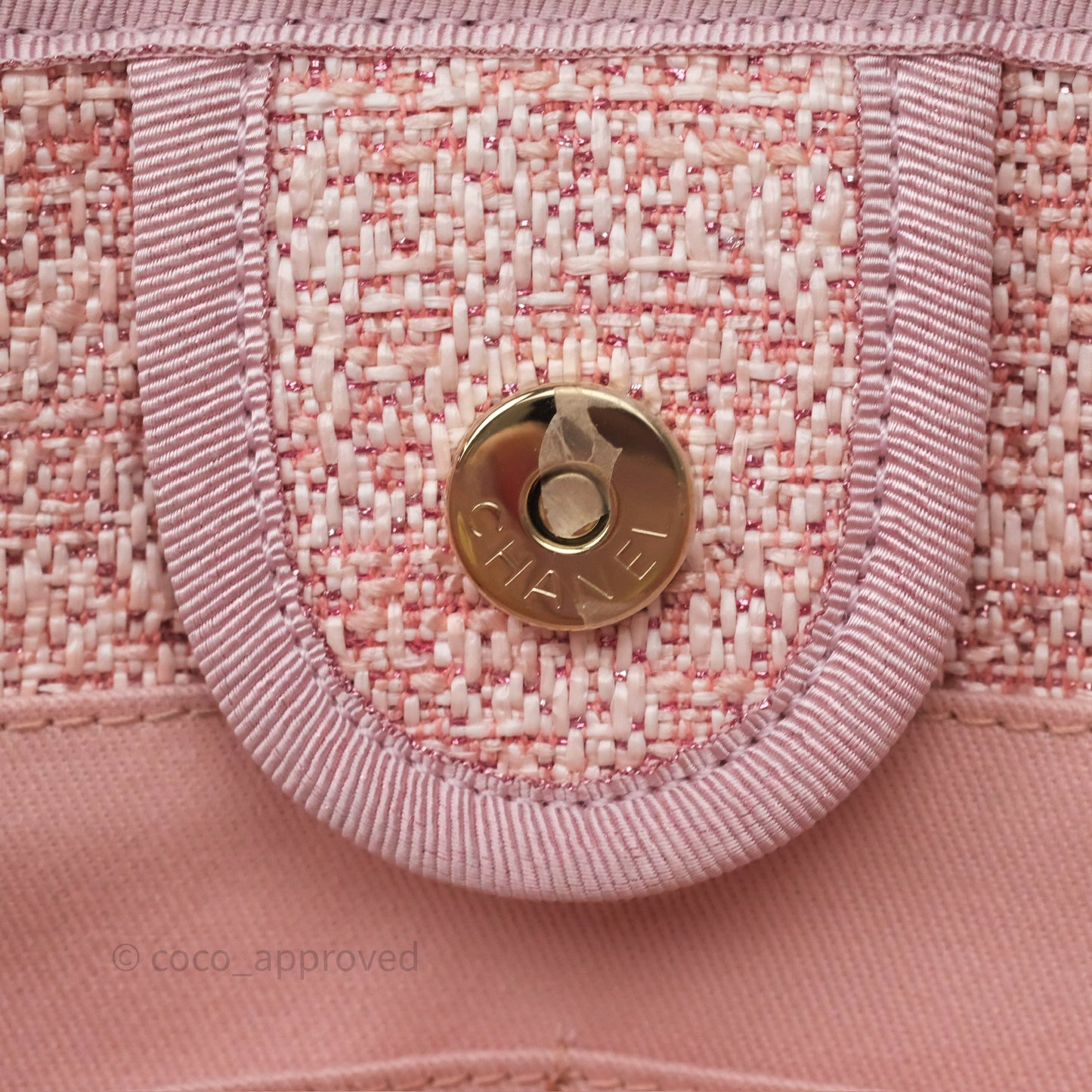 Chanel Medium Deauville Pink Glitter Raffia Gold Hardware