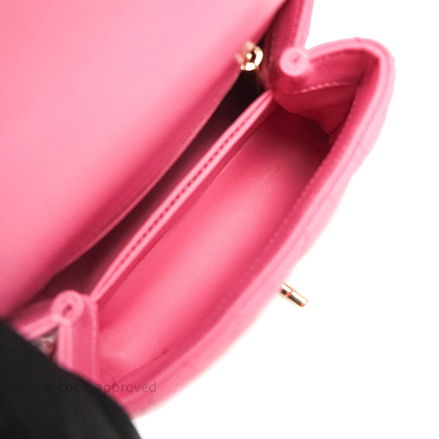 Chanel Extra Mini Coco Handle Quilted Pink Caviar Lizard Embossed Handle Gold Hardware
