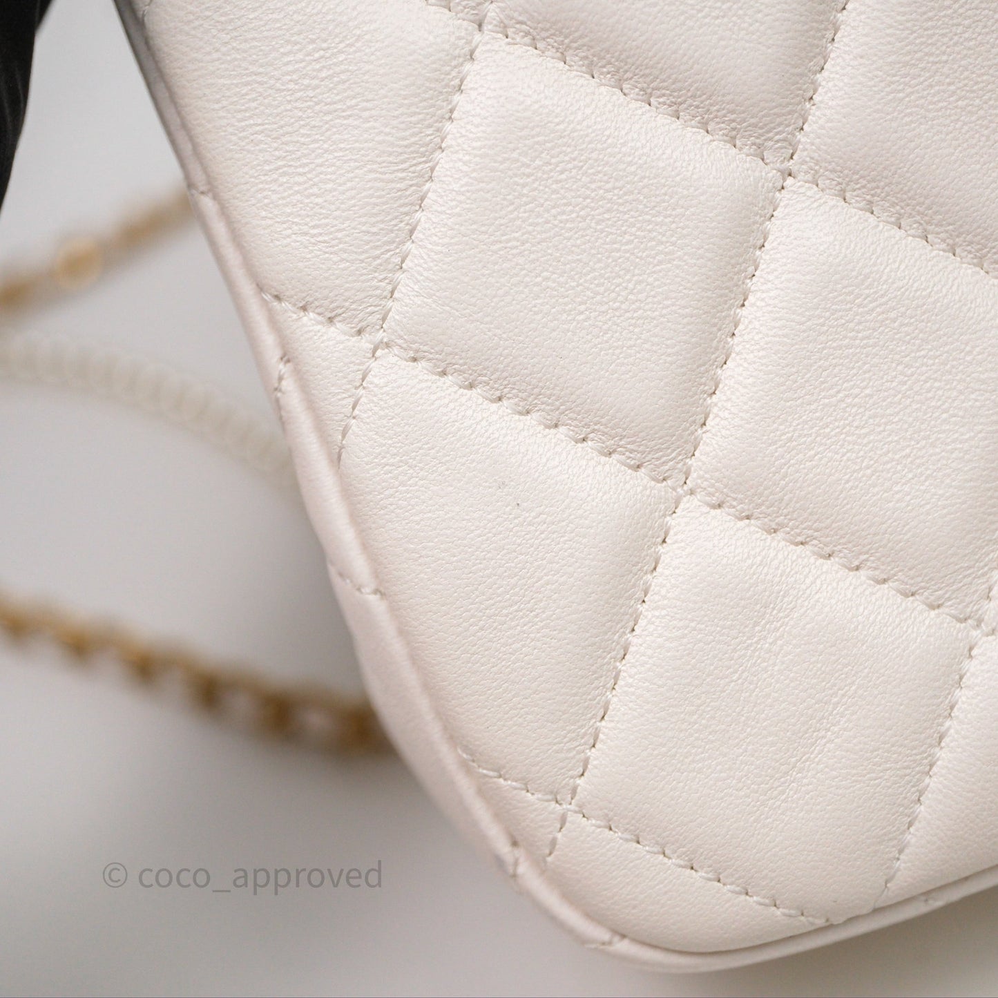 Chanel Flap Bag with Pearl Chain Ivory White Aged Gold Hardware 25P