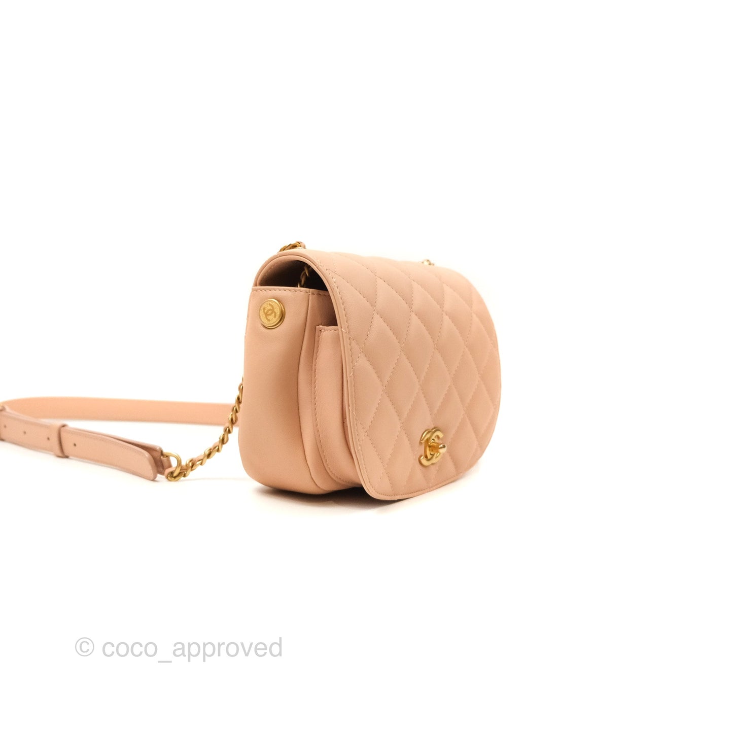 Chanel Messenger Bag Beige Pink Calfskin Aged Gold Hardware