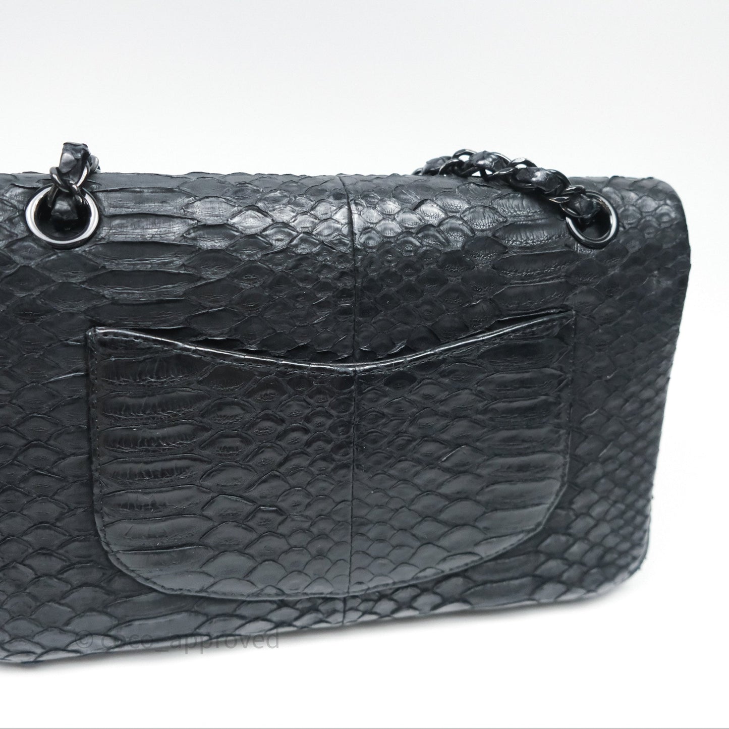 Chanel Classic M/L Medium Flap So Black Python Black Hardware