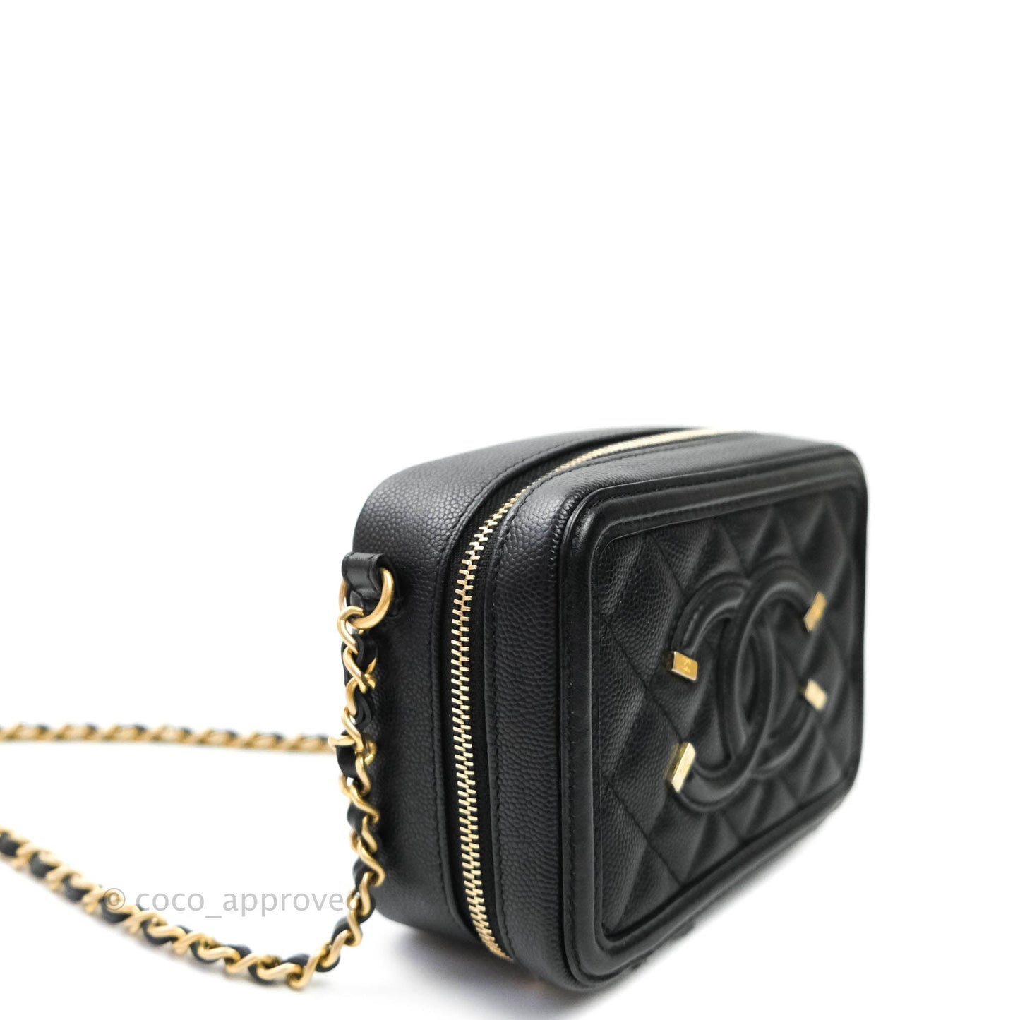 Chanel CC Filigree Vanity Clutch With Chain Caviar Black