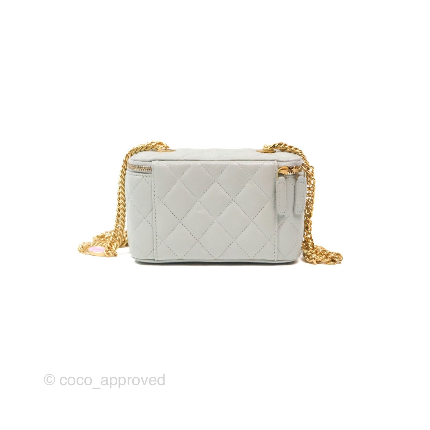 Chanel Quilted Vanity Rectangular with Chain Grey Blue Lambskin Gold Hardware