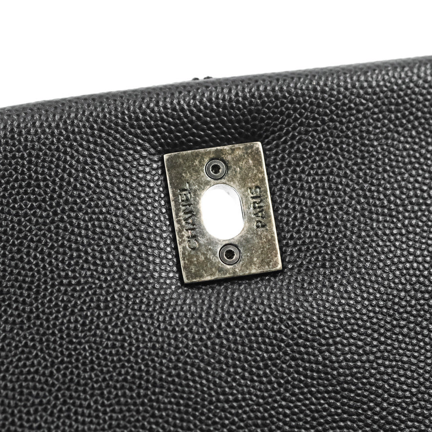 Chanel Medium Coco Handle Quilted Black Caviar Lizard Handle Ruthenium Hardware