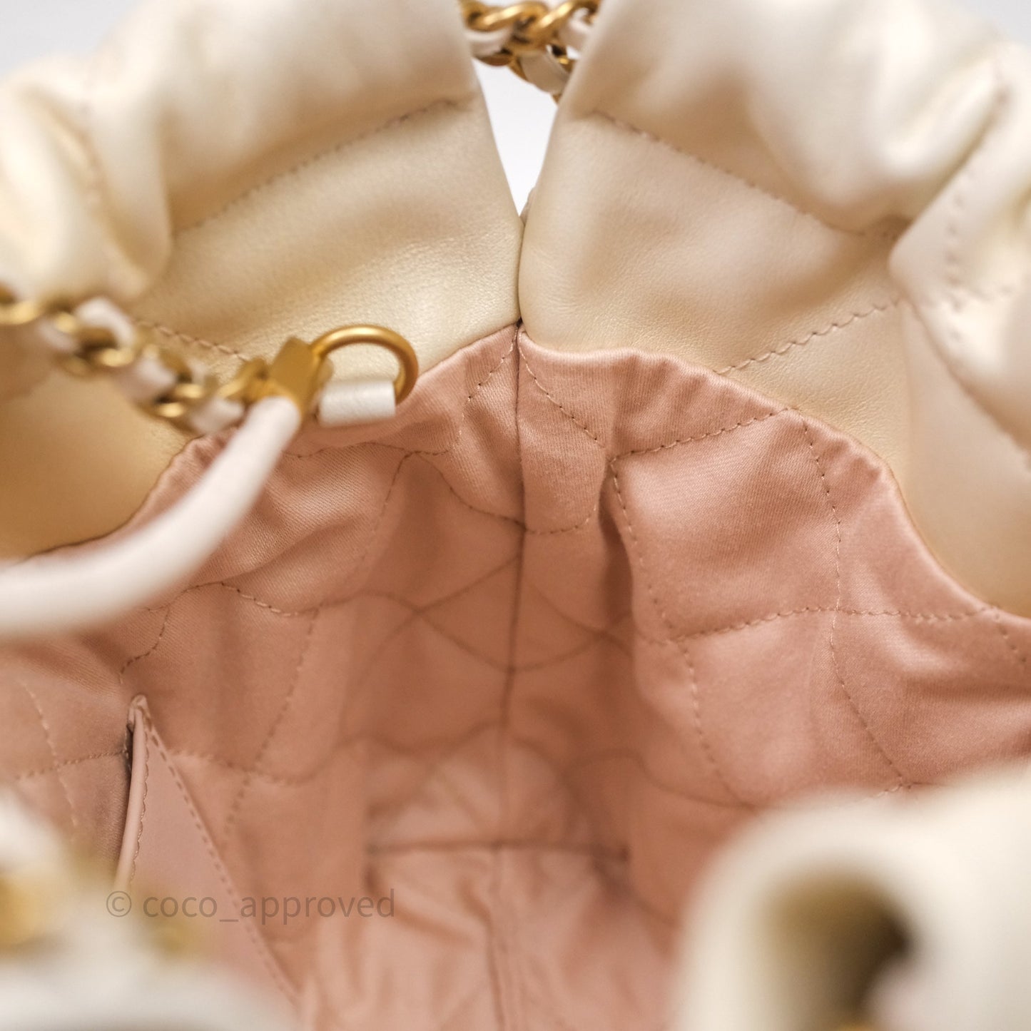 Chanel 22 Mini Bag Iridescent Light Pearly Calfskin Aged Gold Hardware