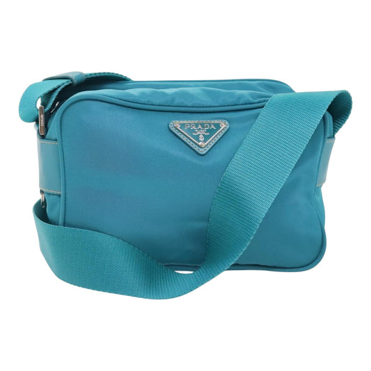 Luxury Prada Shoulder Bag Nylon Turquoise Blue Silver  93810