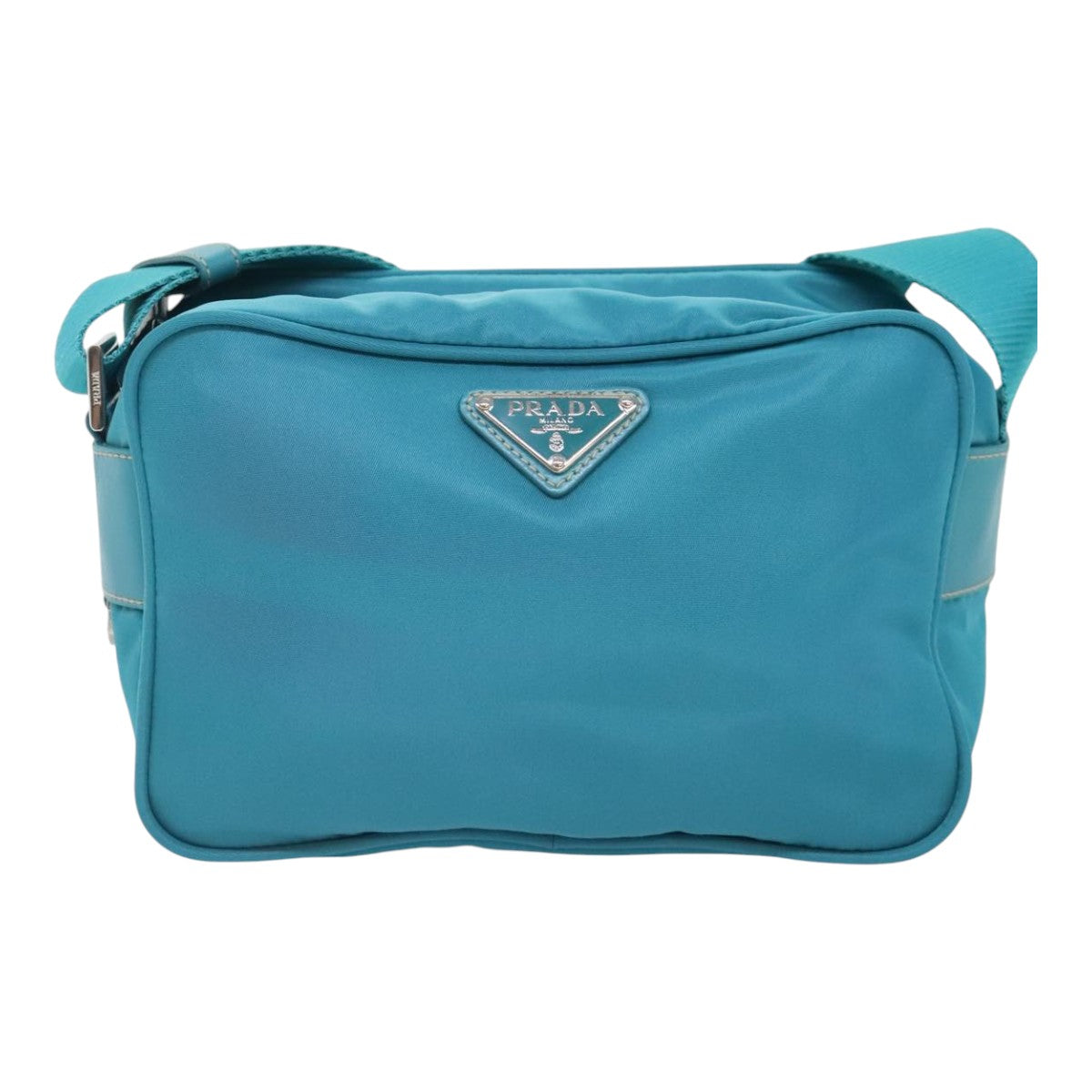 Luxury Prada Shoulder Bag Nylon Turquoise Blue Silver  93810