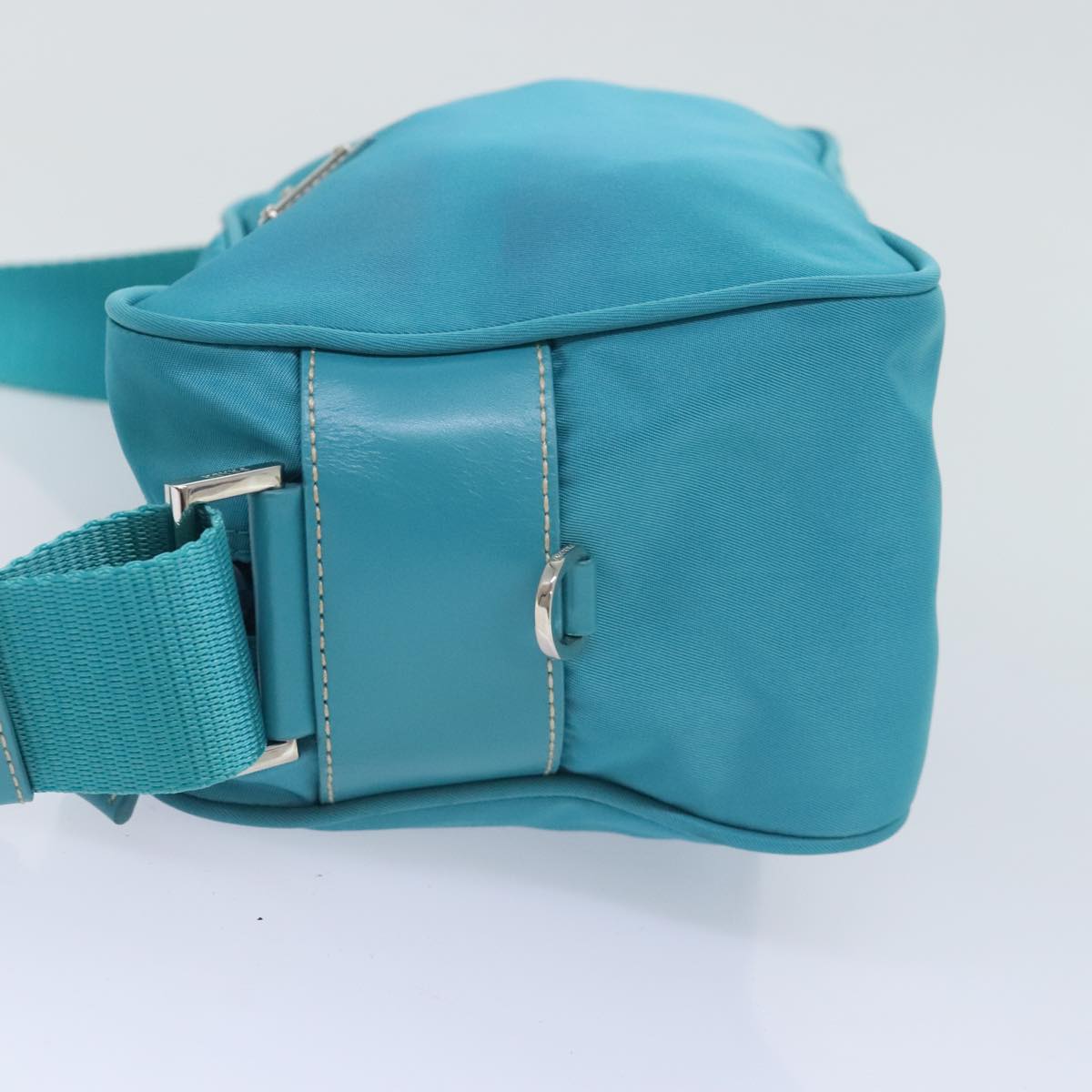 Luxury Prada Shoulder Bag Nylon Turquoise Blue Silver  93810