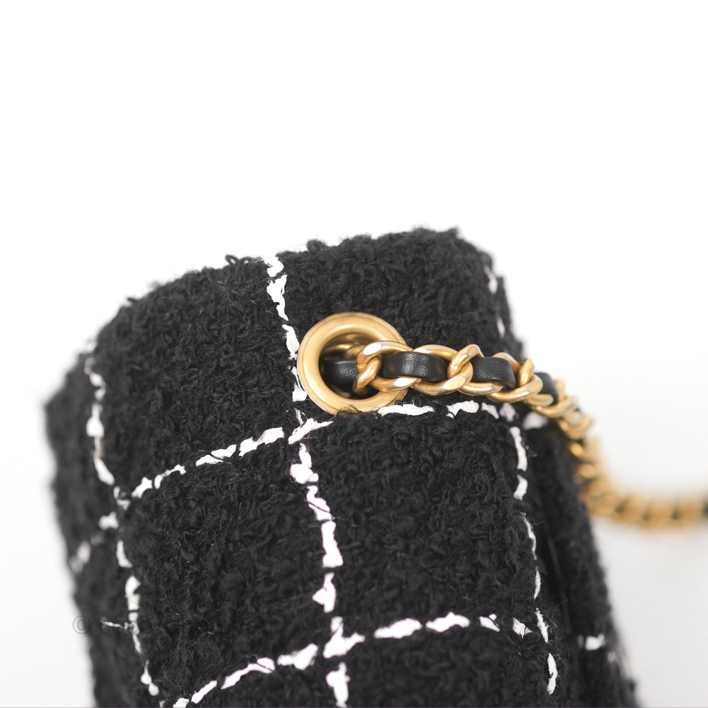 Chanel Mini Rectangular Pearl Crush Tweed Black White Grid Aged Gold Hardware