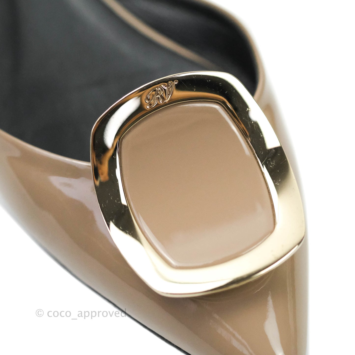 Roger Vivier Chips d'Orsay Patent Flats in Beige Gold Hardware
