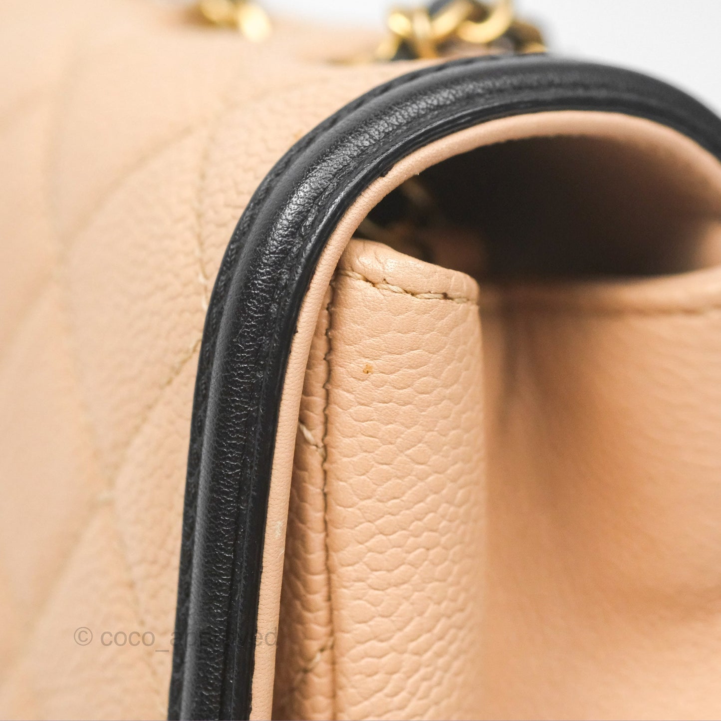 Chanel Small CC Filigree Flap Quilted Beige Black Caviar