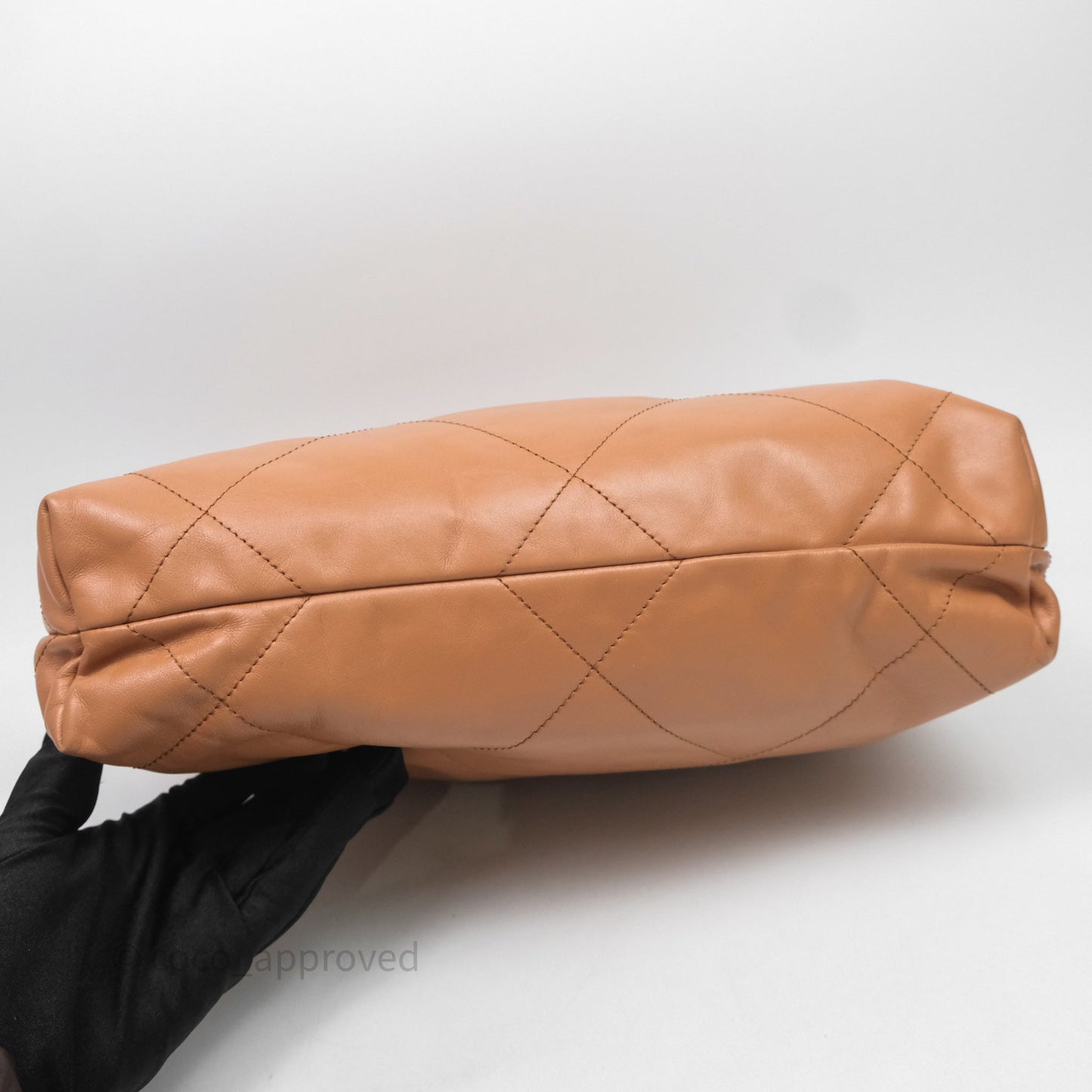 Chanel 22 Small Caramel Beige Shiny Calfskin Aged Gold Hardware