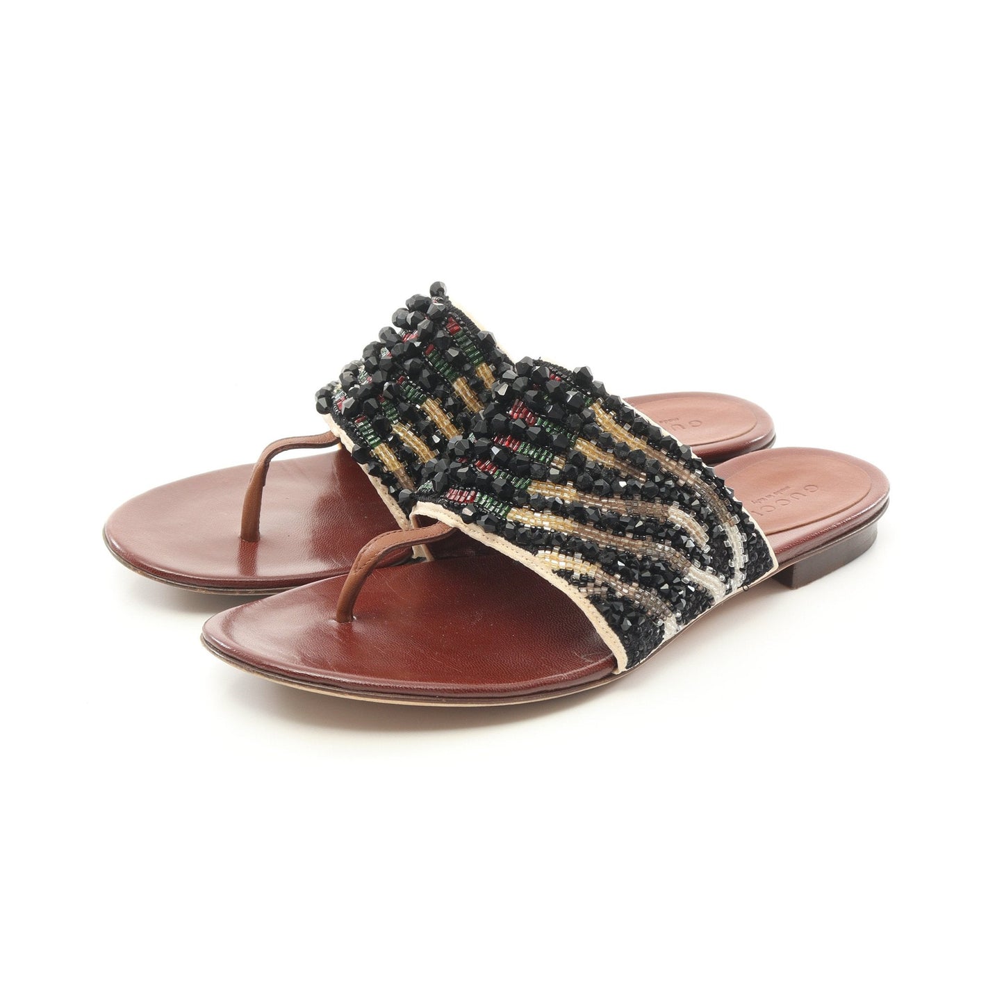 Luxury Gucci Trending 2025 Sandals Thong sandals Leather Brown Black Beads