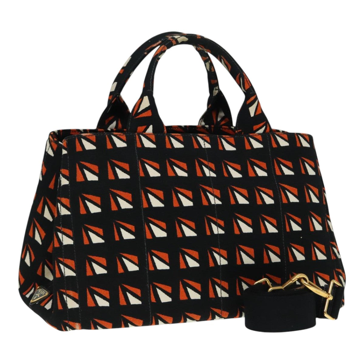 Luxury Prada Canapa MM Hand Bag Canvas 2way Black Orange  93869