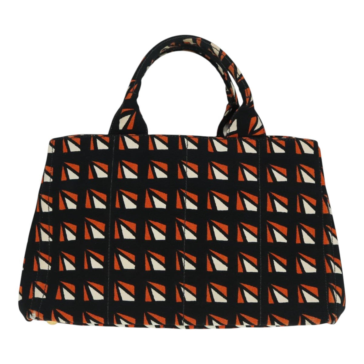 Luxury Prada Canapa MM Hand Bag Canvas 2way Black Orange  93869