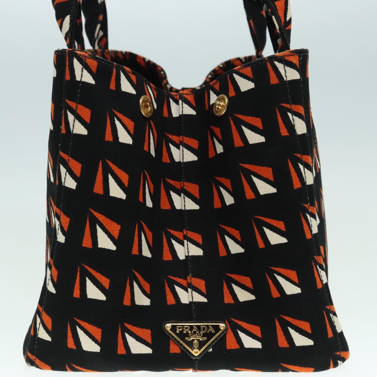 Luxury Prada Canapa MM Hand Bag Canvas 2way Black Orange  93869
