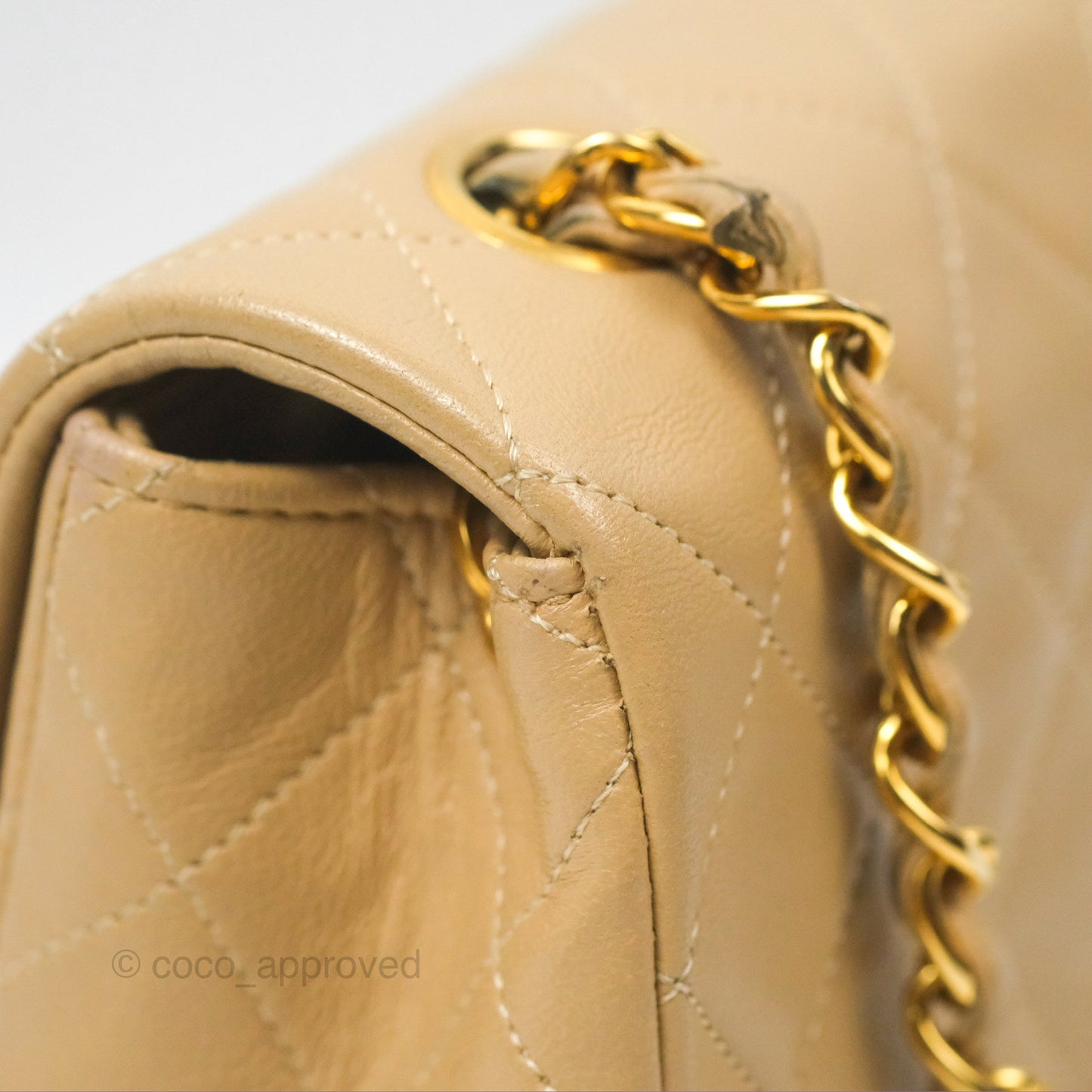 Chanel Vintage Square Flap Bag Beige Lambskin 24K Gold Hardware