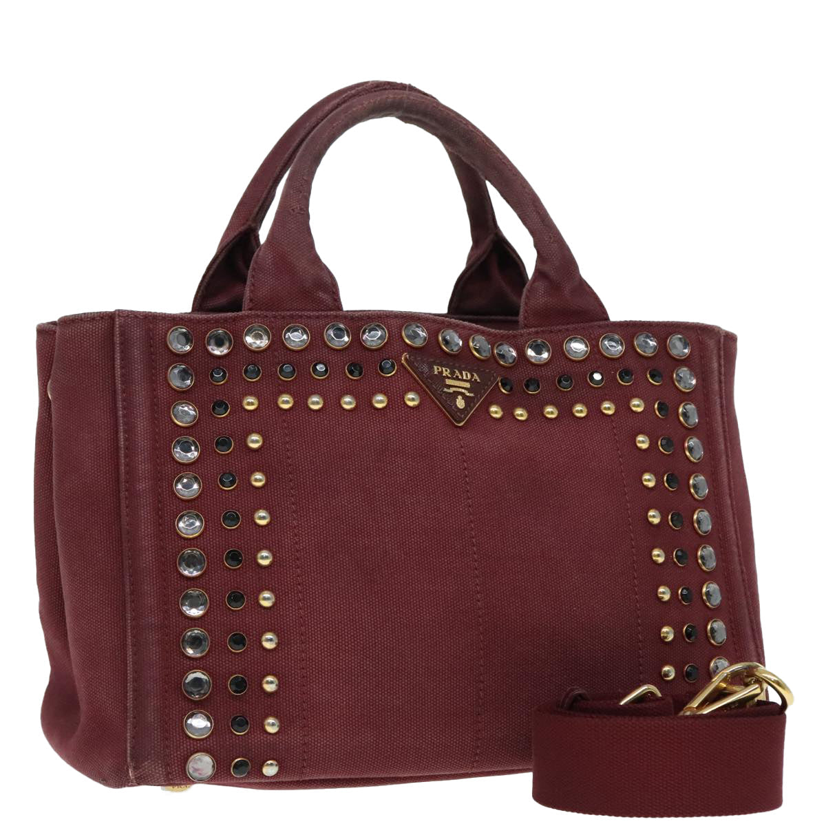 Luxury Prada Bijoux Kanapa PM Hand Bag Canvas Wine Red  93874