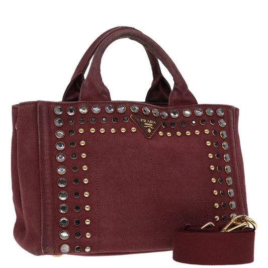 Luxury Prada Bijoux Kanapa PM Hand Bag Canvas Wine Red  93874