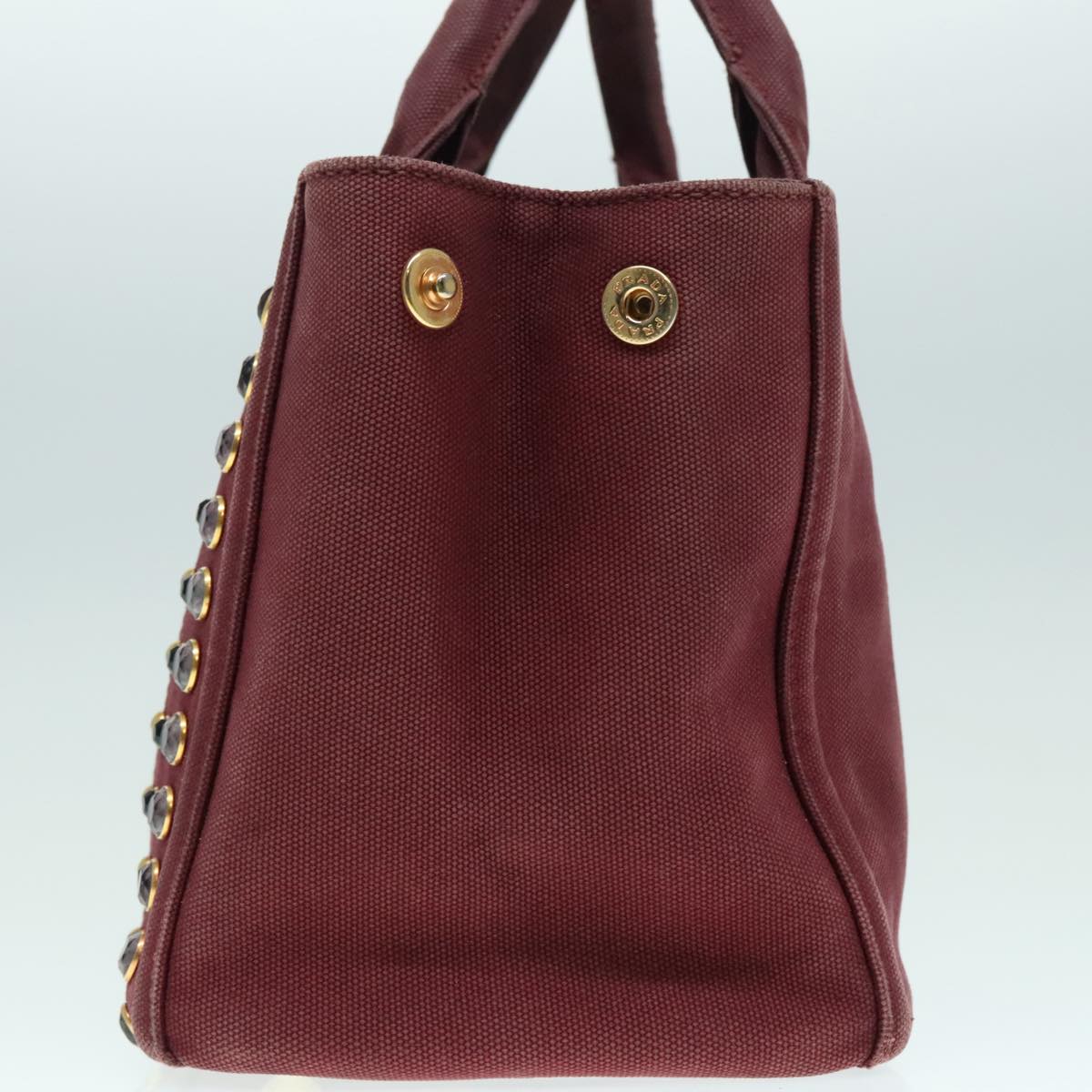 Luxury Prada Bijoux Kanapa PM Hand Bag Canvas Wine Red  93874