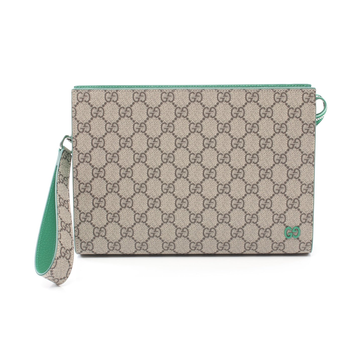 Luxury Gucci Trending 2025 GG Supreme Pouch Clutch bag PVC Leather Beige Green