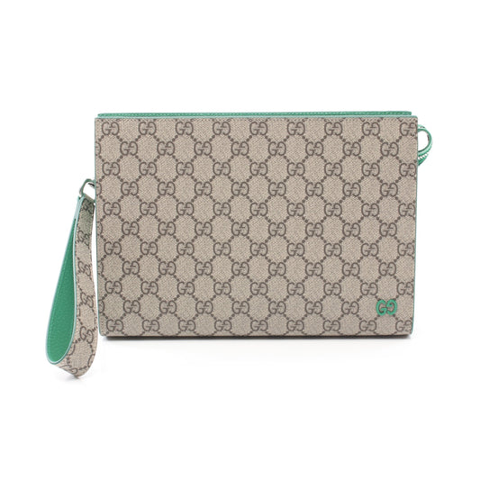 Luxury Gucci Trending 2025 GG Supreme Pouch Clutch bag PVC Leather Beige Green