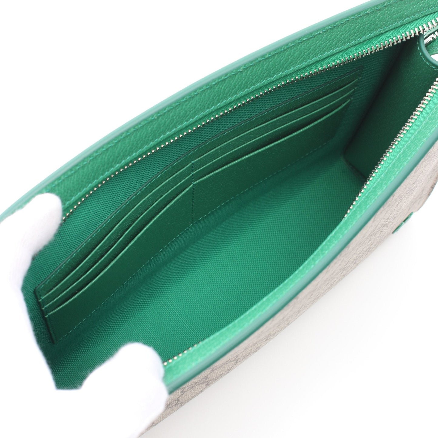 Luxury Gucci Trending 2025 GG Supreme Pouch Clutch bag PVC Leather Beige Green