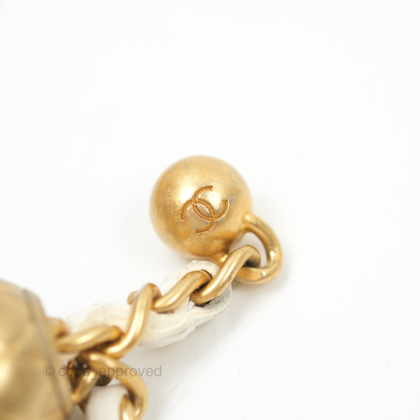 Chanel Quilted Pearl Crush Phone Holder With Chain White Lambskin
