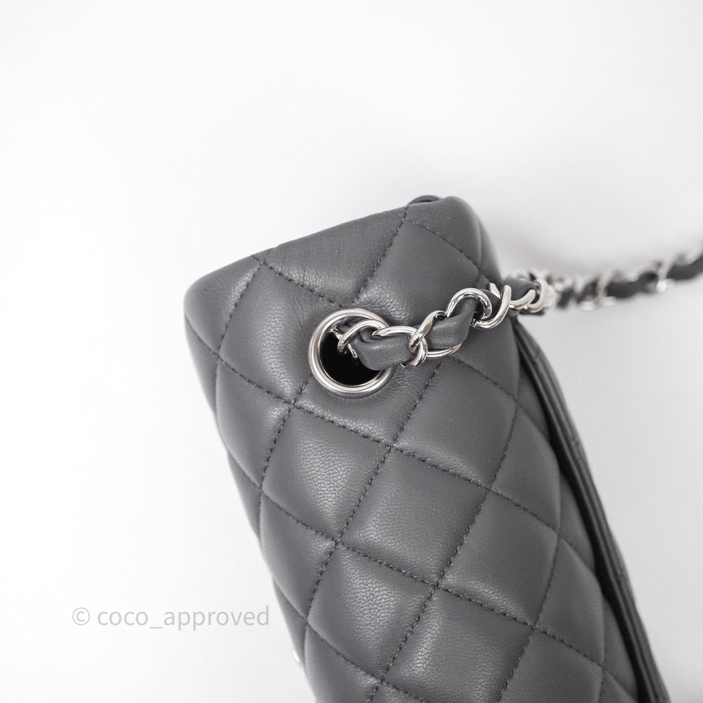 Chanel Quilted Mini Rectangular Dark Grey Lambskin Silver Hardware