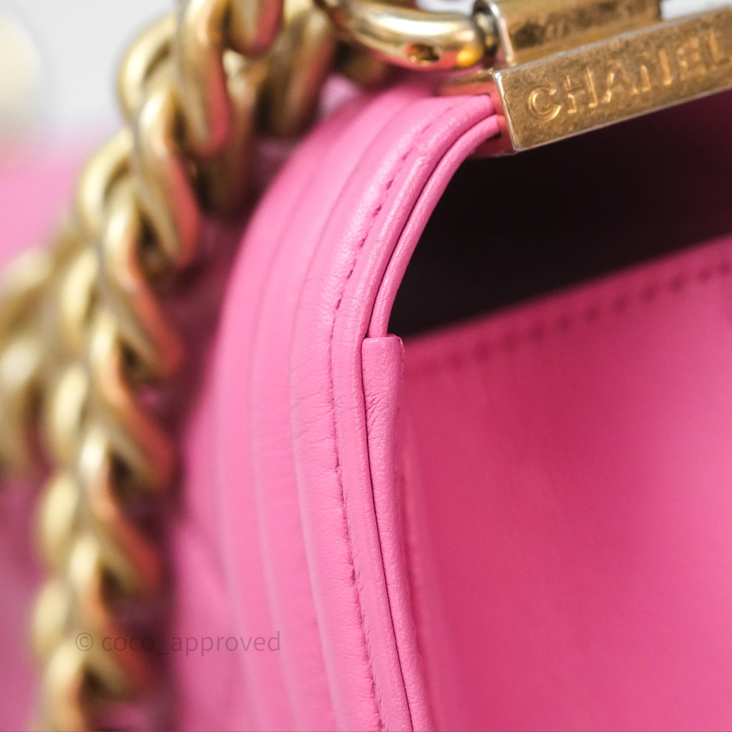 Chanel Small Boy Pink Calfskin Aged Gold Hardware