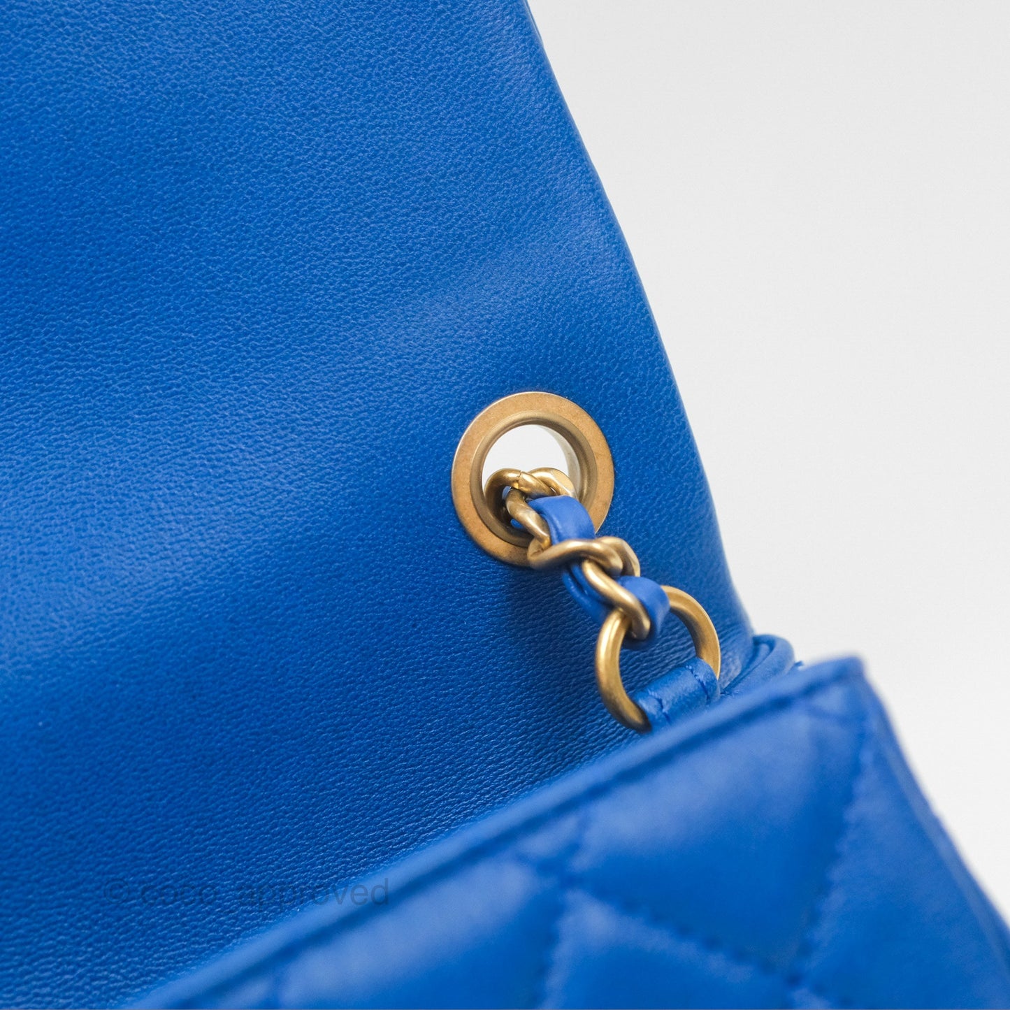 Chanel Pearl Crush Mini Square Quilted Blue Lambskin Aged Gold Hardware