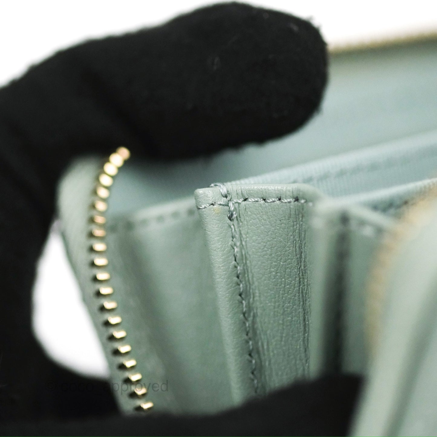 Chanel Classic Quilted Zipped Coin Purse Tiffany Green Caviar Gold Hardware