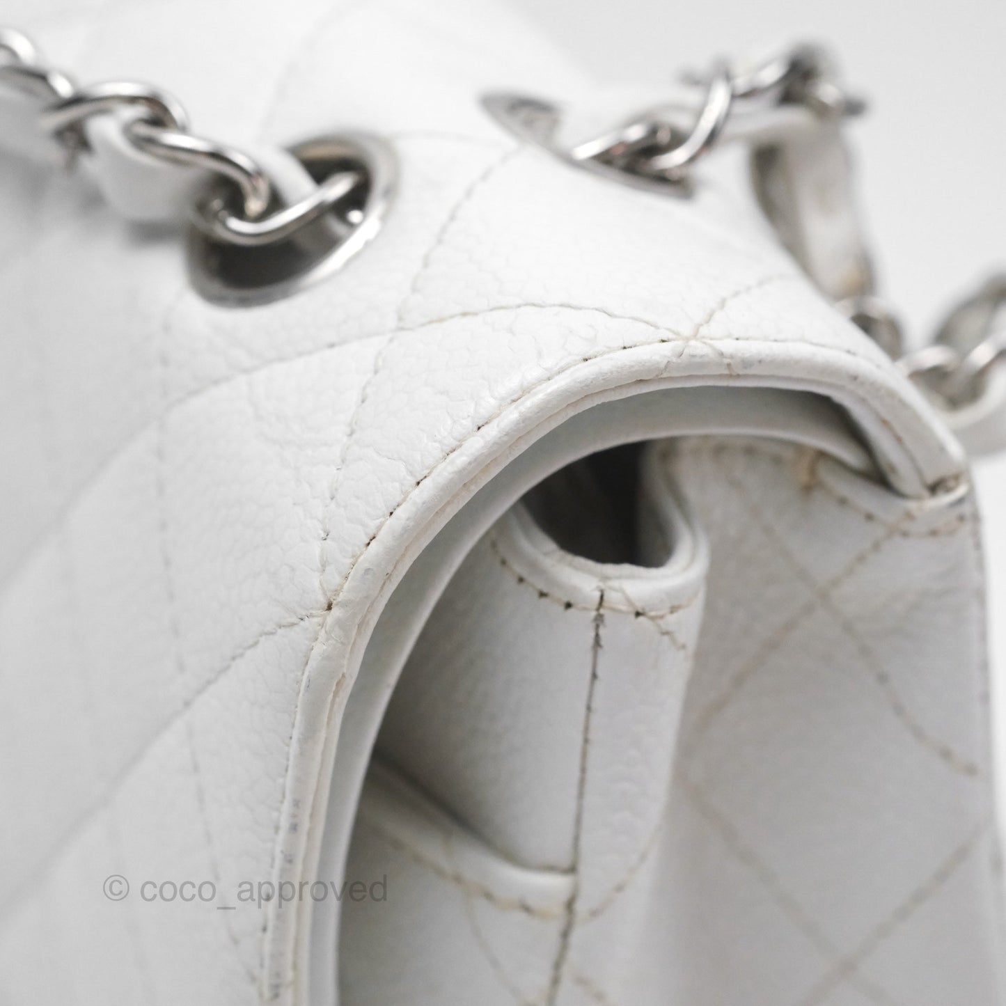 Chanel Classic M/L Medium Double Flap White Caviar Silver Hardware