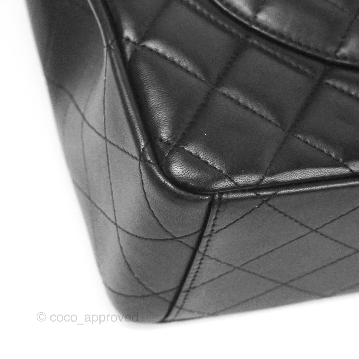 Chanel Quilted Maxi Double Flap Black Lambskin Silver Hardware