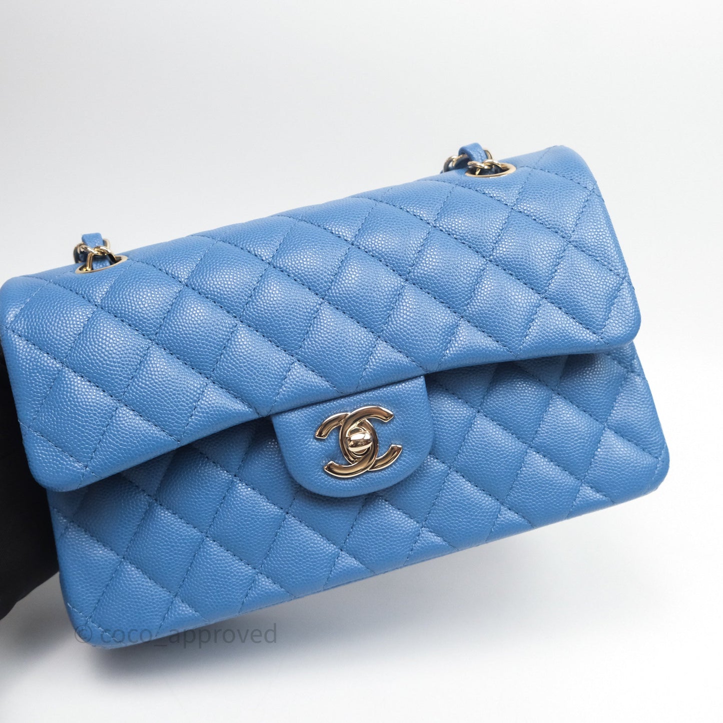 Chanel Small Classic Flap Quilted Blue Caviar Gold Hardware 20S
