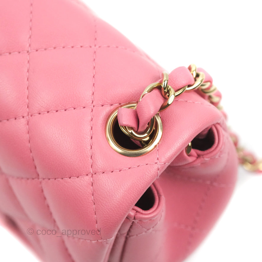 Chanel Mini Square Flap Pink Lambskin Gold Hardware