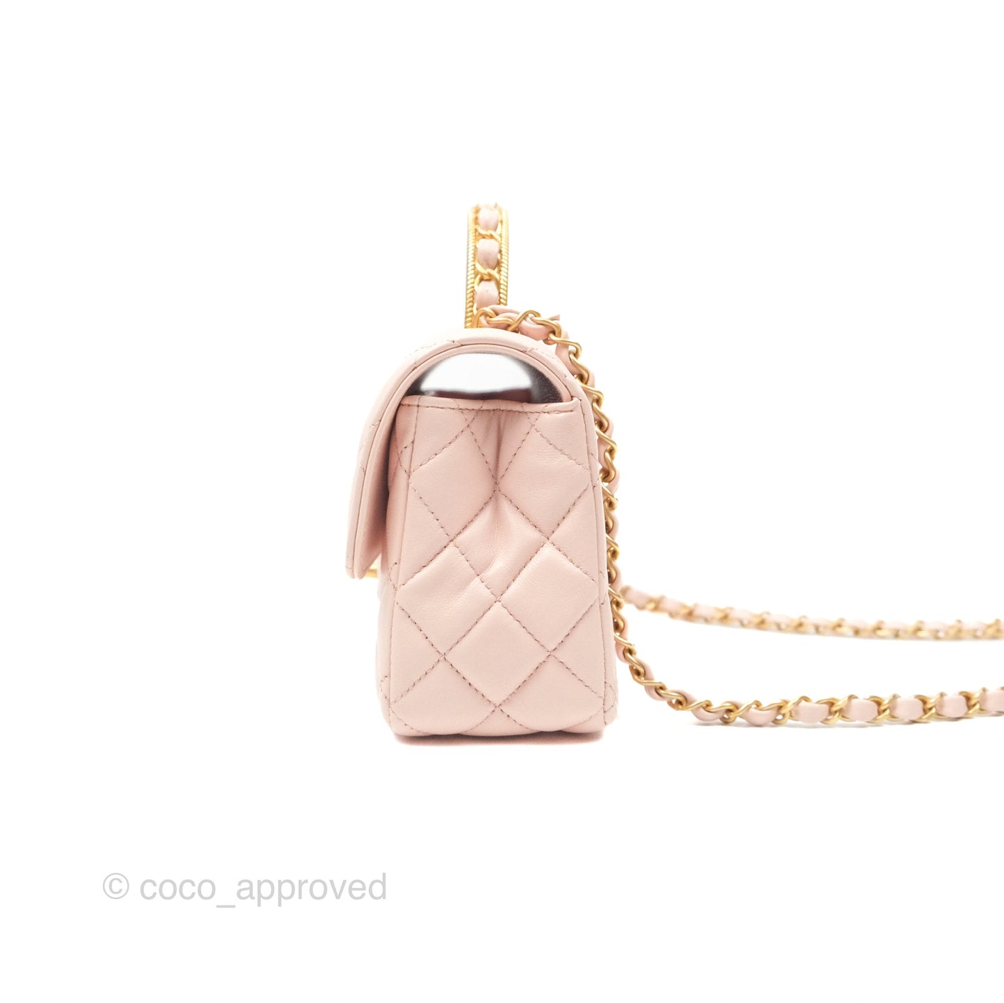 Chanel Top Handle Mini Rectangular Flap Bag Light Pink Lambskin Aged Gold Hardware