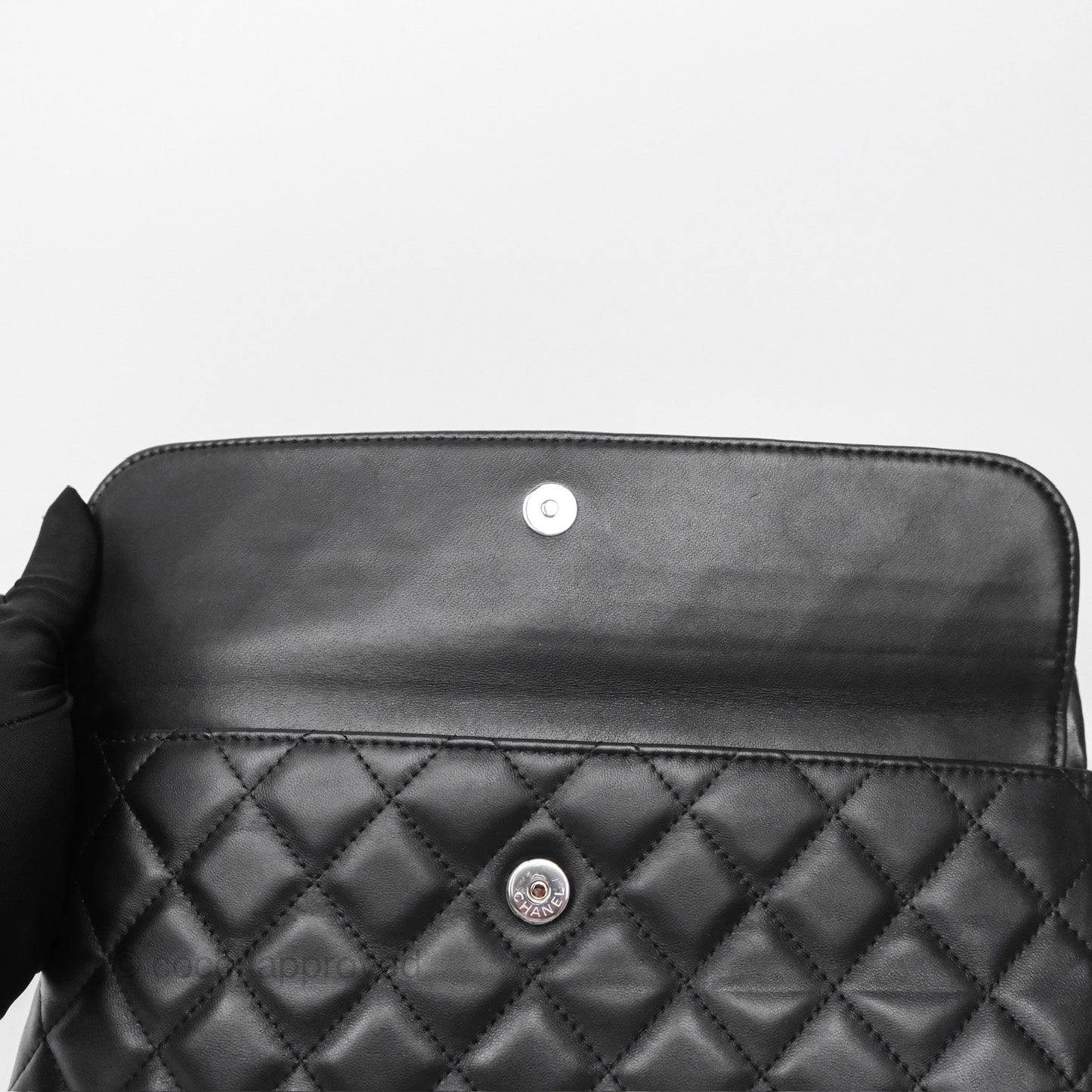 Chanel Flap O Case Clutch Black Lambskin Silver Hardware