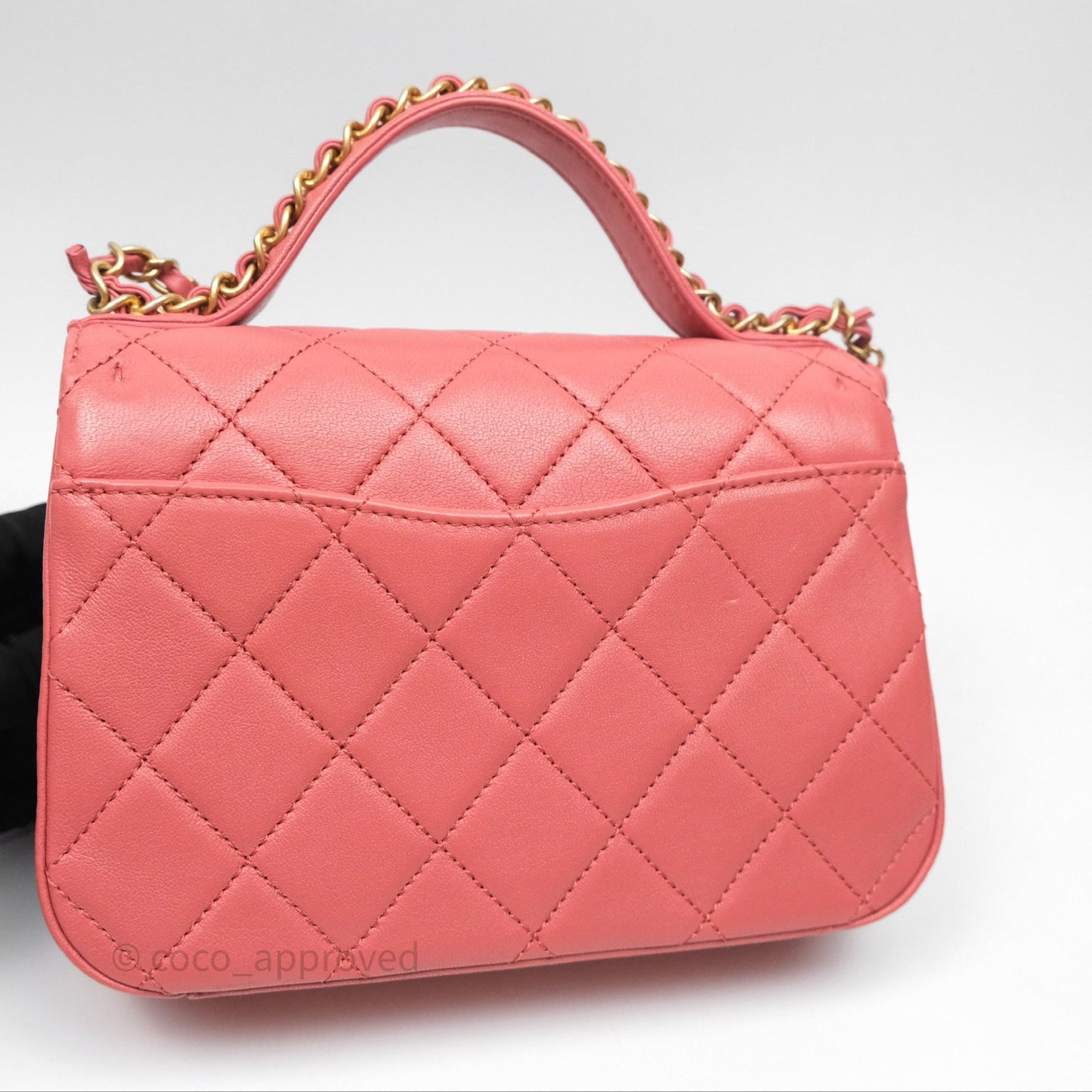 Chanel Quilted Small Chain Infinity Handle Bag Pink Lambskin Aged Gold Hardware