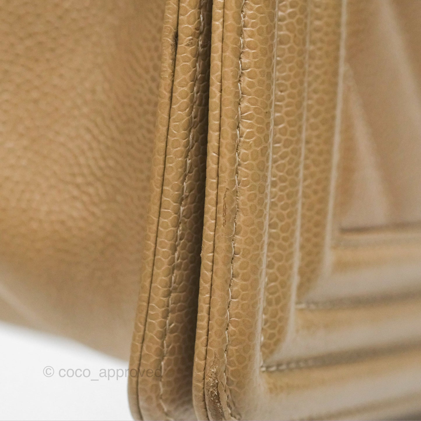 Chanel Medium Boy Chevron Beige Caviar Aged Gold Hardware