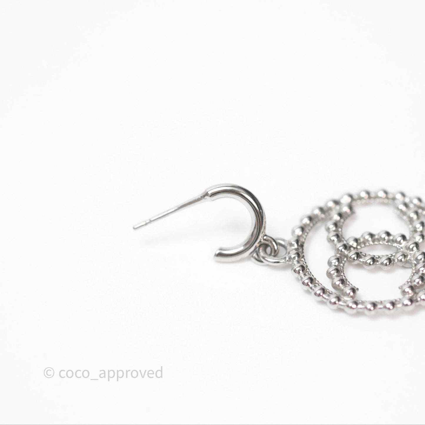 Chanel CC Drop Round Earrings Silver Tone 22C