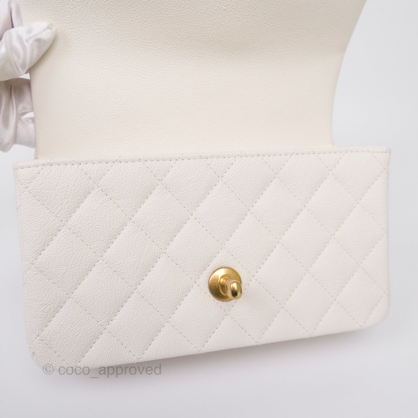 Chanel Top Handle Mini Rectangular Flap Bag Ivory Caviar Gold Hardware