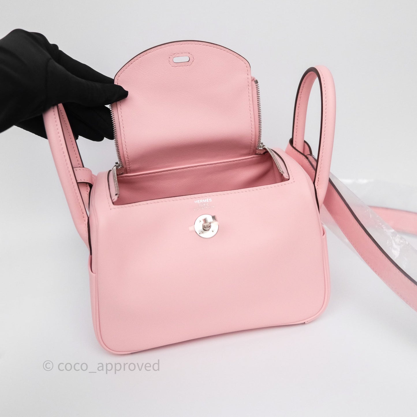 Hermès Mini Lindy II 20 Rose Sakura 3Q Swift Palladium Hardware