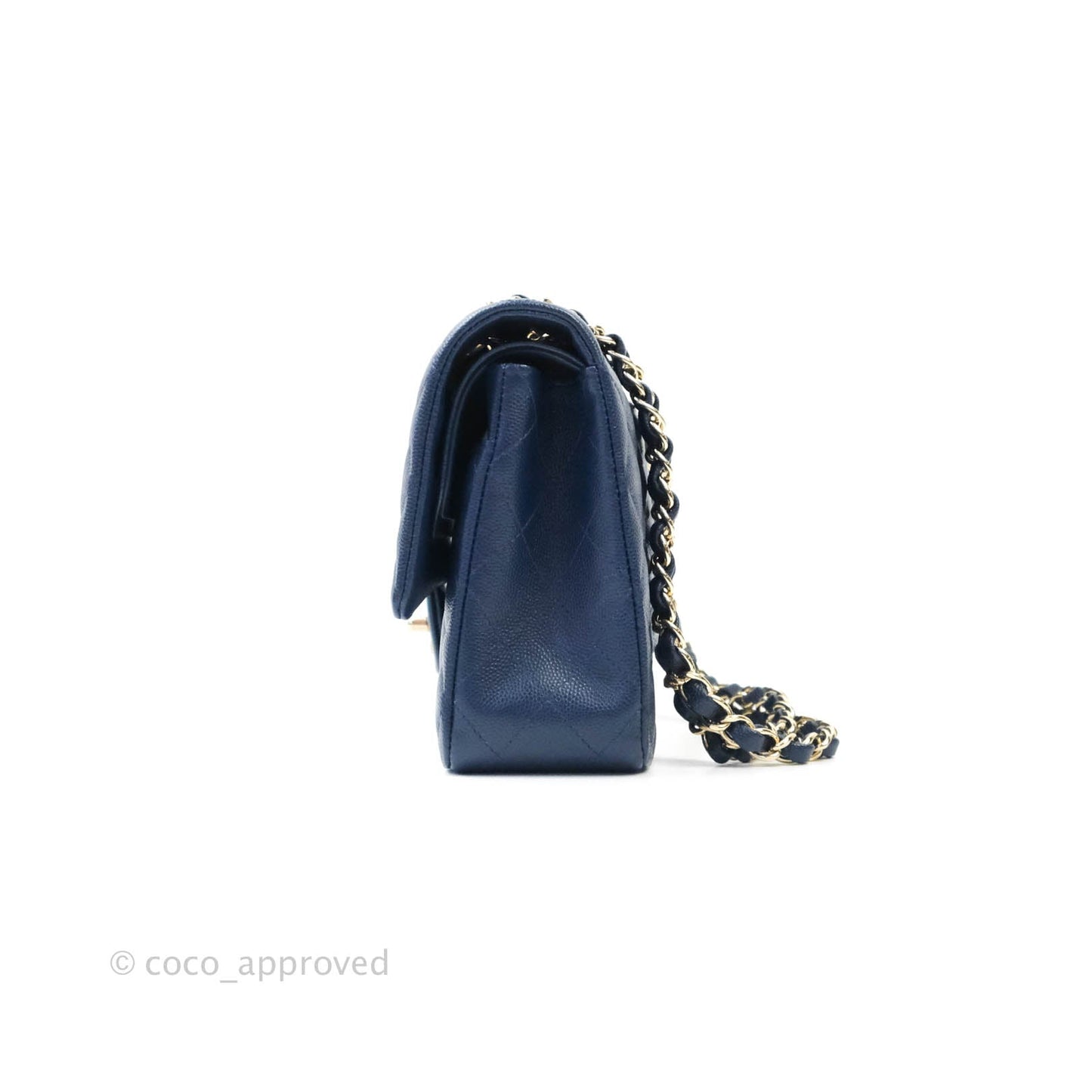 Chanel Quilted M/L Medium Double Flap Navy Caviar Gold Hardware 17B