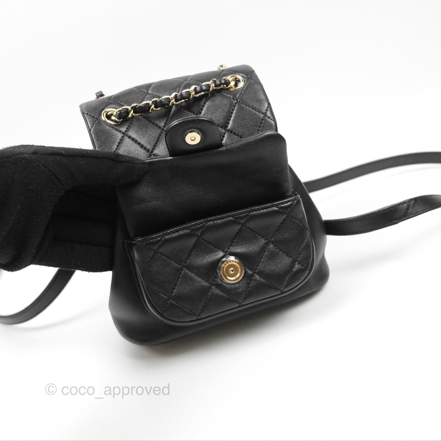 Chanel Quilted Small Duma Drawstring Backpack Black Calfskin Gold Hardware