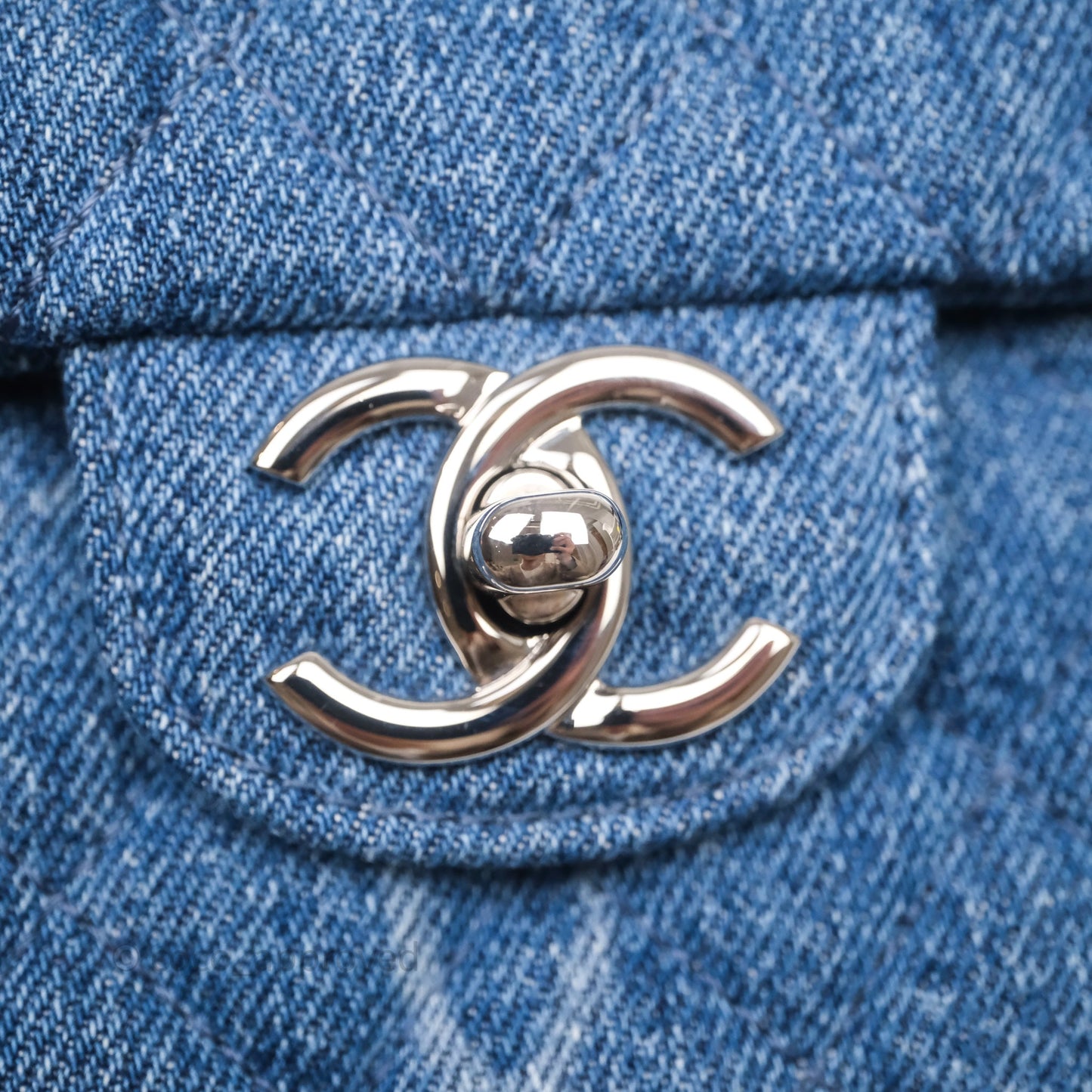 Chanel CC Denim Single Flap Bag Silver Hardware